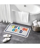 mDesign Soft Cotton Spa Mat Bathroom Rug, "You Look Good" Design - Multi Color