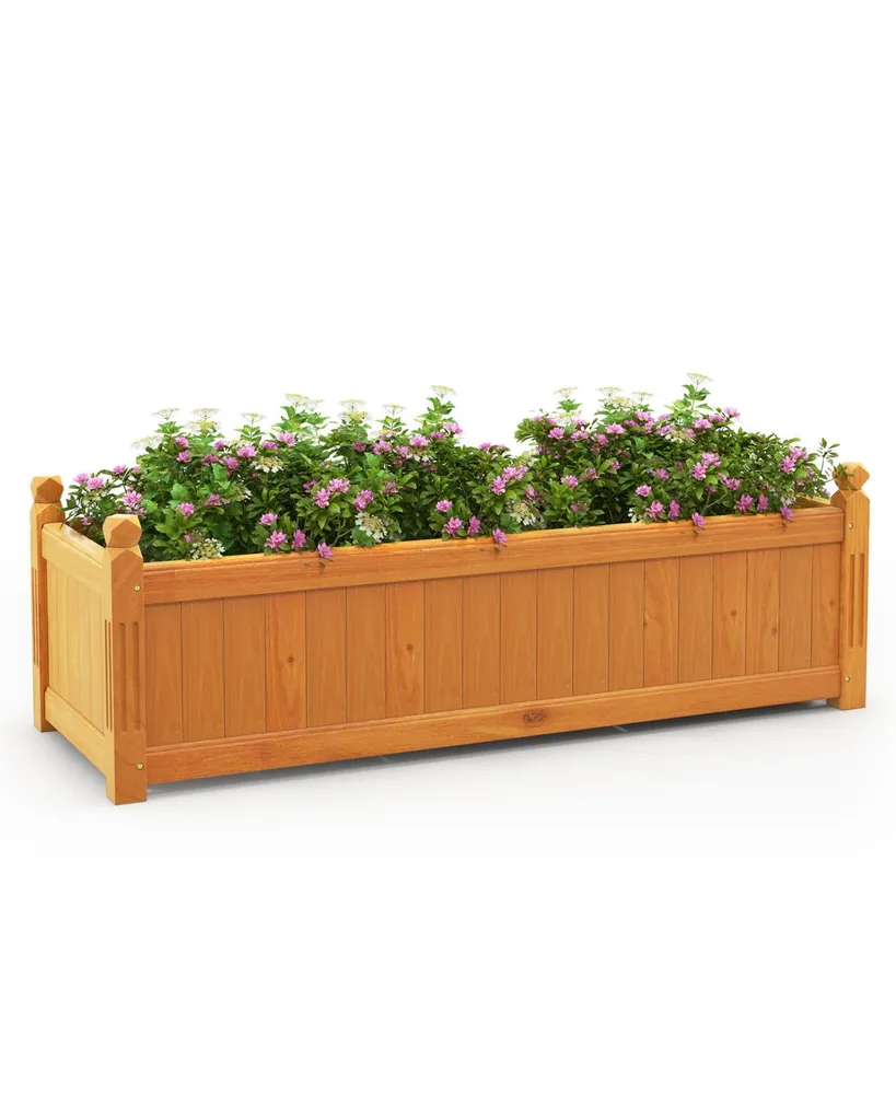 Wooden Rectangular Garden Bed with Drainage System-Natural