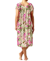 Hue Women's Printed Shirred Lounge Midi Sleepshirt