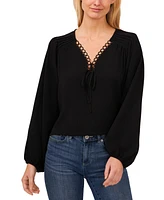 CeCe Women's Circular Trim Pin-Tuck Long Sleeve Blouse