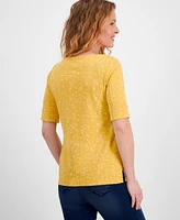 Style & Co Women's Printed Boat-Neck Elbow-Sleeve Top, Created for Macy's