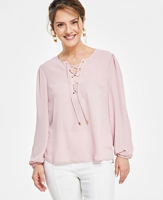 I.n.c. International Concepts Petite Lace-Up Blouse, Created for Macy's