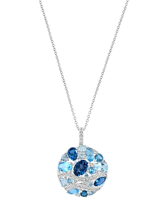Effy Multi-Gemstone Mixed-Cut Cluster Disc 18" Pendant Necklace (5-5/8 ct. t.w.) in 14k White Gold