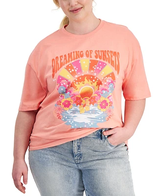 Rebellious One Trendy Plus Sunset Dreams Graphic Boyfriend T-Shirt