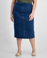 And Now This Trendy Plus Size Denim Midi Skirt, Created for Macy's