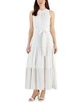 Anne Klein Women's Tie-Neck Tiered Sleeveless Maxi Dress