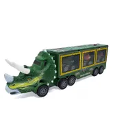 Kovot Dino Transport Truck Play set: 14" Long with Light & Music, 3 Cars, 27 Mini Dinosaurs, Props, Car Launcher, and Ramp