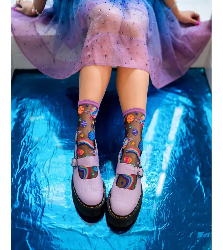 Sock Candy Women's Pop Art Planets Black Sheer Sock