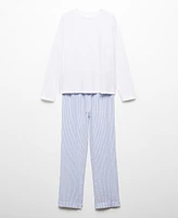 Mango Women's Two-Piece Striped Cotton Pajamas