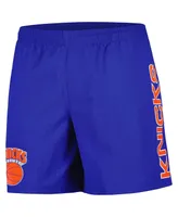 Men's Mitchell & Ness Blue Distressed New York Knicks Hardwood Classics 1990-1992 Throwback Logo Heritage Shorts