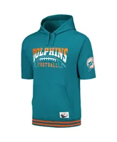 Men's Mitchell & Ness Aqua Miami Dolphins Pre-Game Short Sleeve Pullover Hoodie