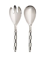 Godinger Signature Collection Stainless Steel Salad Servers with Black Resin Checkered Border