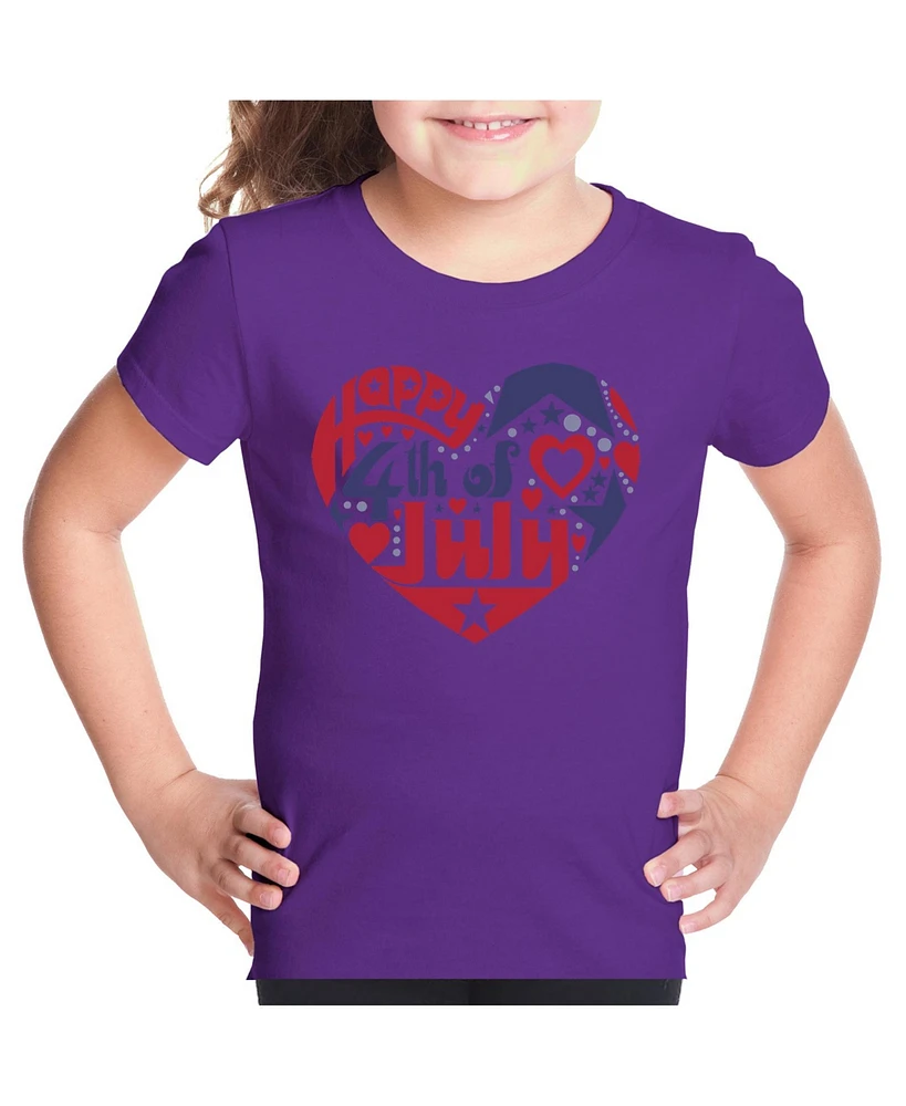 Girl's Word Art T-shirt - July 4th Heart