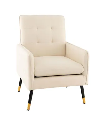 Linen Fabric Accent Chair Modern Single Sofa Chair with Solid Metal Legs