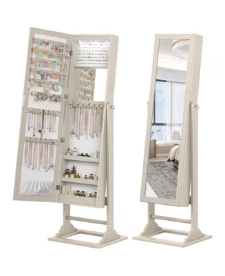 Jewelry Cabinet Full-Length Mirror Lockable Armoire with 6 Lights