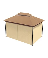 Mondawe 10 x 13 ft Soft Top Outdoor Patio Gazebo Tent Canopy with Included Curtains Ventilated Double Roof, Beige