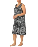 Ellen Tracy Plus Printed V-Neck Midi Nightgown