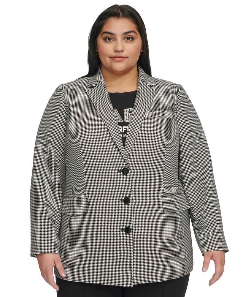 Karl Lagerfeld Paris Plus Three-Button Houndstooth Blazer, First@Macy's