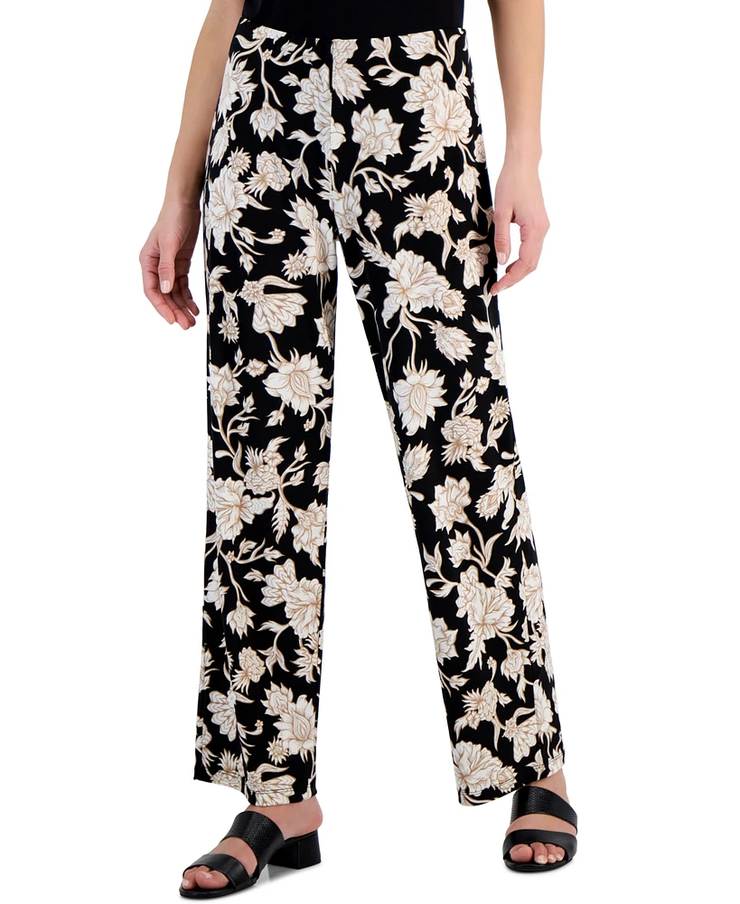 Jm Collection Women's Elena Printed Wide-Leg Knit Pull-On Pants, Created for Macy's