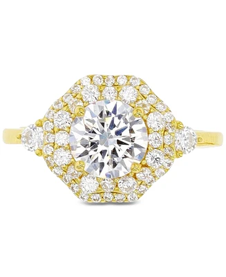 Cubic Zirconia Hexagon Halo Ring 14k Gold-Plated Sterling Silver
