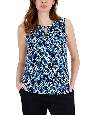 Kasper Petite Printed Keyhole Sleeveless Top