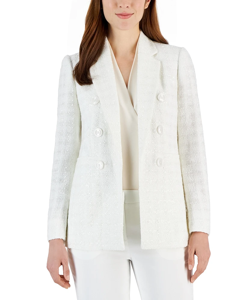 Anne Klein Women's Eyelash Tweed Shimmer Faux-Double-Breasted Blazer