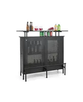 Sugift 4-Tier Liquor Bar Table with 6 Glass Holders and Metal Footrest