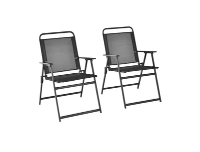 Set of 2 Outdoor Folding Chairs with Breathable Seat