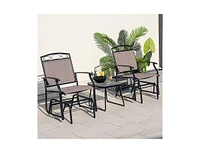 Set of 2 Outdoor Metal Glider Armchairs with Weather-resistant Fabric