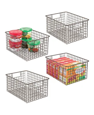 mDesign Metal Wire Food Organizer Basket with Built-In Handles, Small, 4 Pack, Bronze