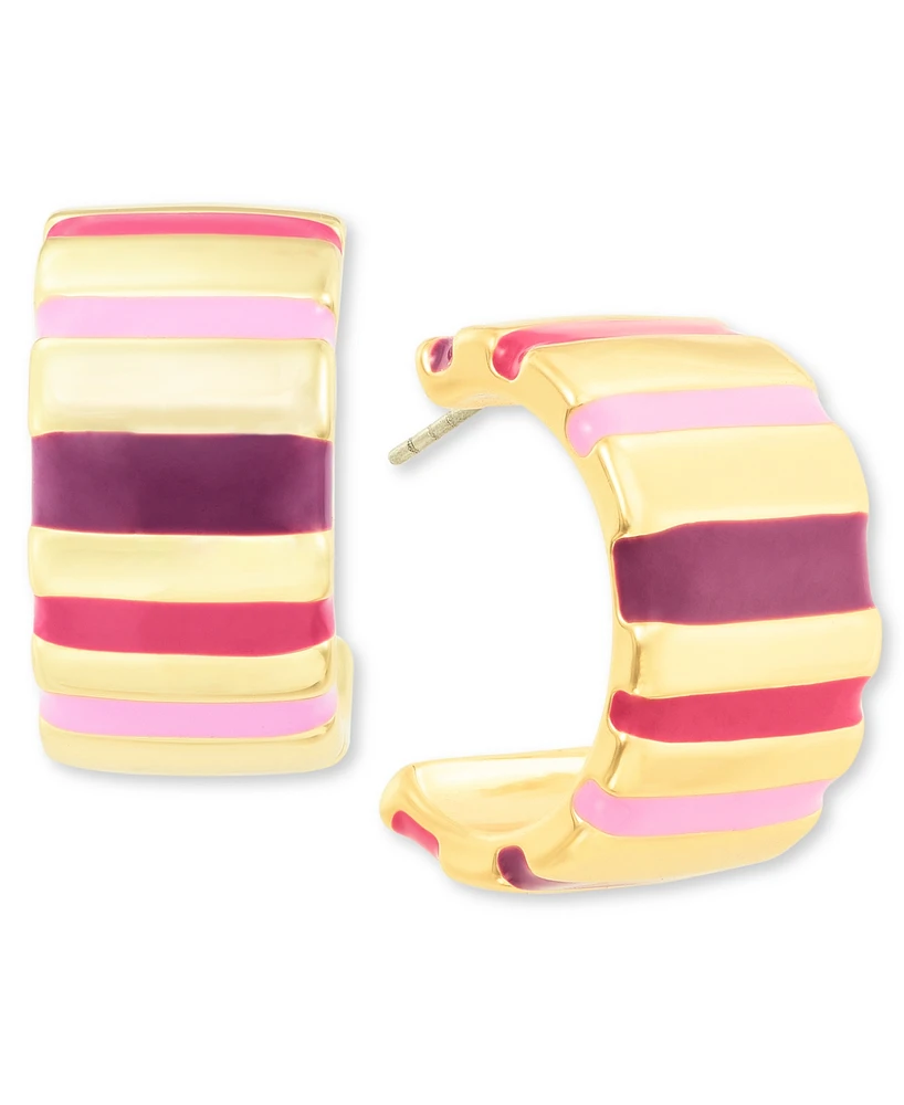 On 34th Gold-Tone Striped Medium Hoop Earrings, 1.2", Created for Macy's