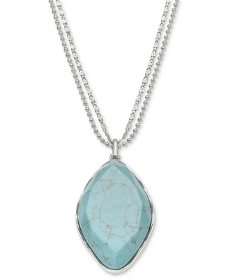 Style & Co Oval Stone Double Chain Pendant Necklace, 38" + 3" extender, Created for Macy's
