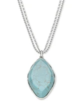 Style & Co Oval Stone Double Chain Pendant Necklace, 38" + 3" extender, Created for Macy's