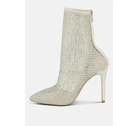 London Rag Fortunate Rhinestones Embellished Mesh Boots