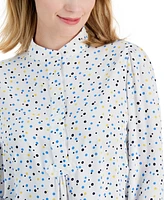 Anne Klein Petite Dot Print Band Collar Long-Sleeve Top