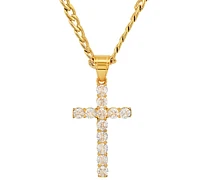 Steeltime Men's Stainless Steel Crystal Cross 24" Pendant Necklace