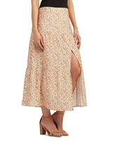 Bcx Juniors' Ottoman Print Tiered Front-Slit Maxi Skirt