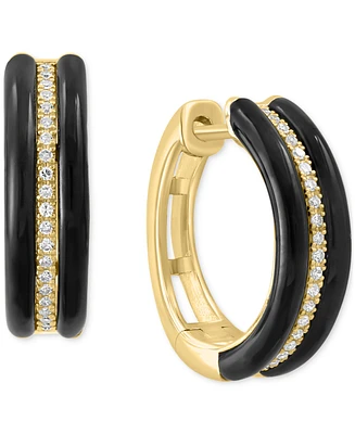 Effy Onyx & Diamond (1/8 ct. t.w.) Small Huggie Hoop Earrings in 14k Gold, 0.625"