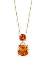 Effy Citrine (12 ct. t.w.) & Diamond (1/20 ct. t.w.) 18" Pendant Necklace in 14k Gold