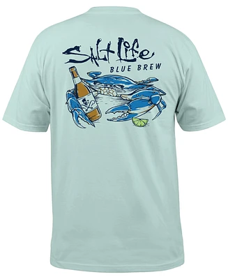 Salt Life Men's Blue Brew Crab Logo Graphic Pocket T-Shirt