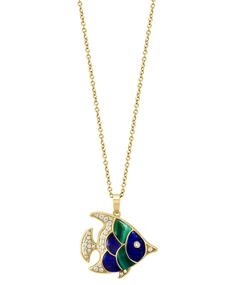 Effy Lapis Lazuli, Malachite, & Diamond (1/6 ct. t.w.) Fish 18" Pendant Necklace in 14k Gold