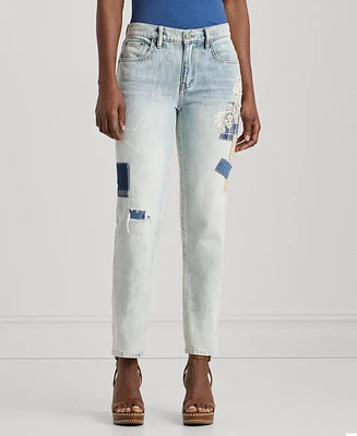 Lauren Ralph Petite Mid-Rise Tapered Patchwork Jeans