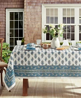 Tropez Block Print Stain Water Resistant Indoor and Outdoor Tablecloth