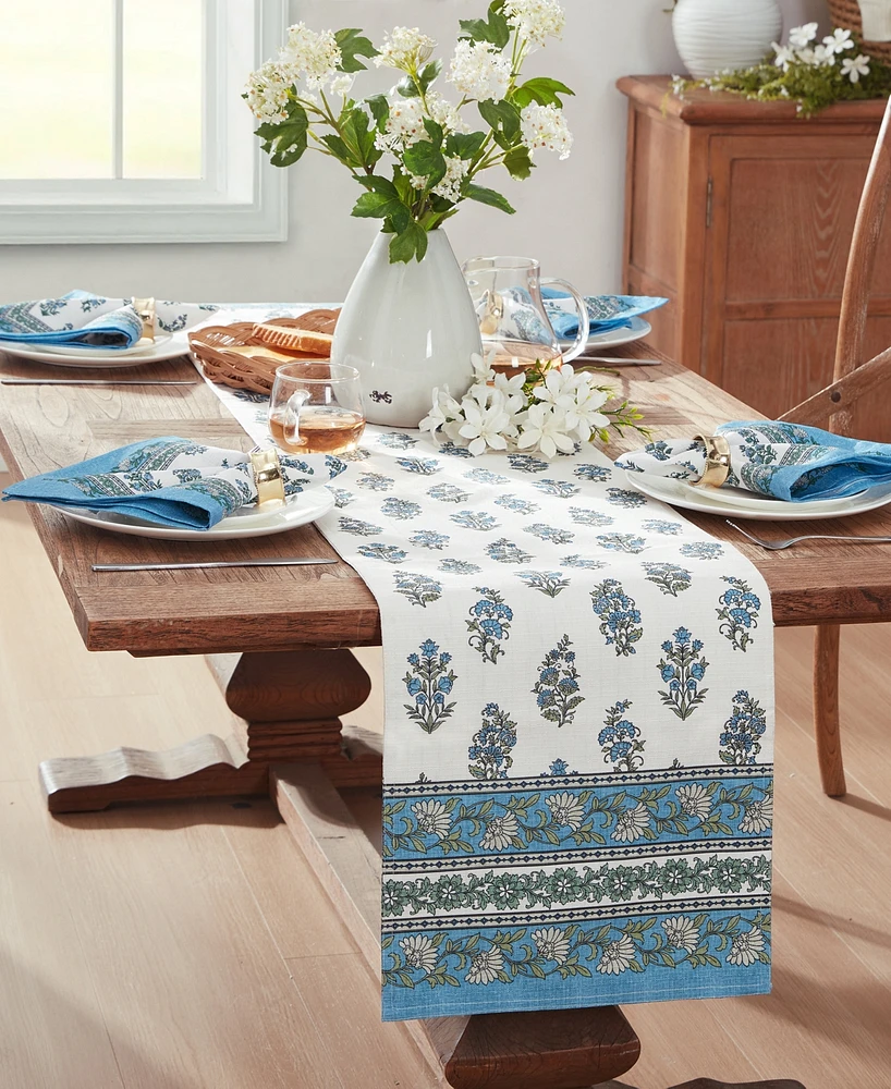 Tropez Block Print Stain Water Resistant Indoor and Outdoor Table Runner, 13" x 70"