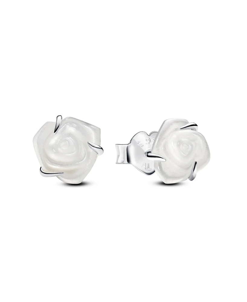 Pandora Man-Made Mother of Pearl White Rose Bloom Stud Earrings in Sterling Silver