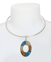 Robert Lee Morris Soho Semi-Precious Mixed Stone Oval Pendant Wire Necklace