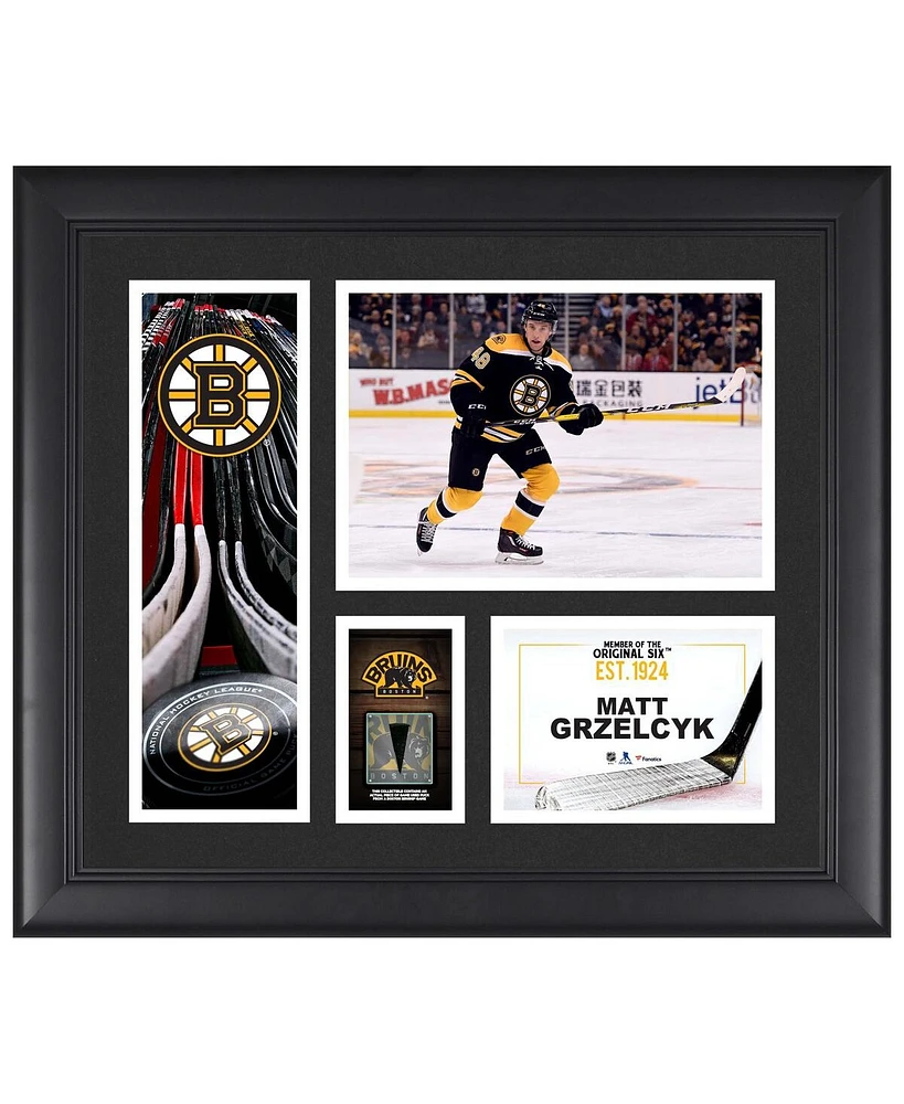 Matt Grzelcyk Boston Bruins Framed 15" x 17" Player Collage with a Piece of Game-Used Puck