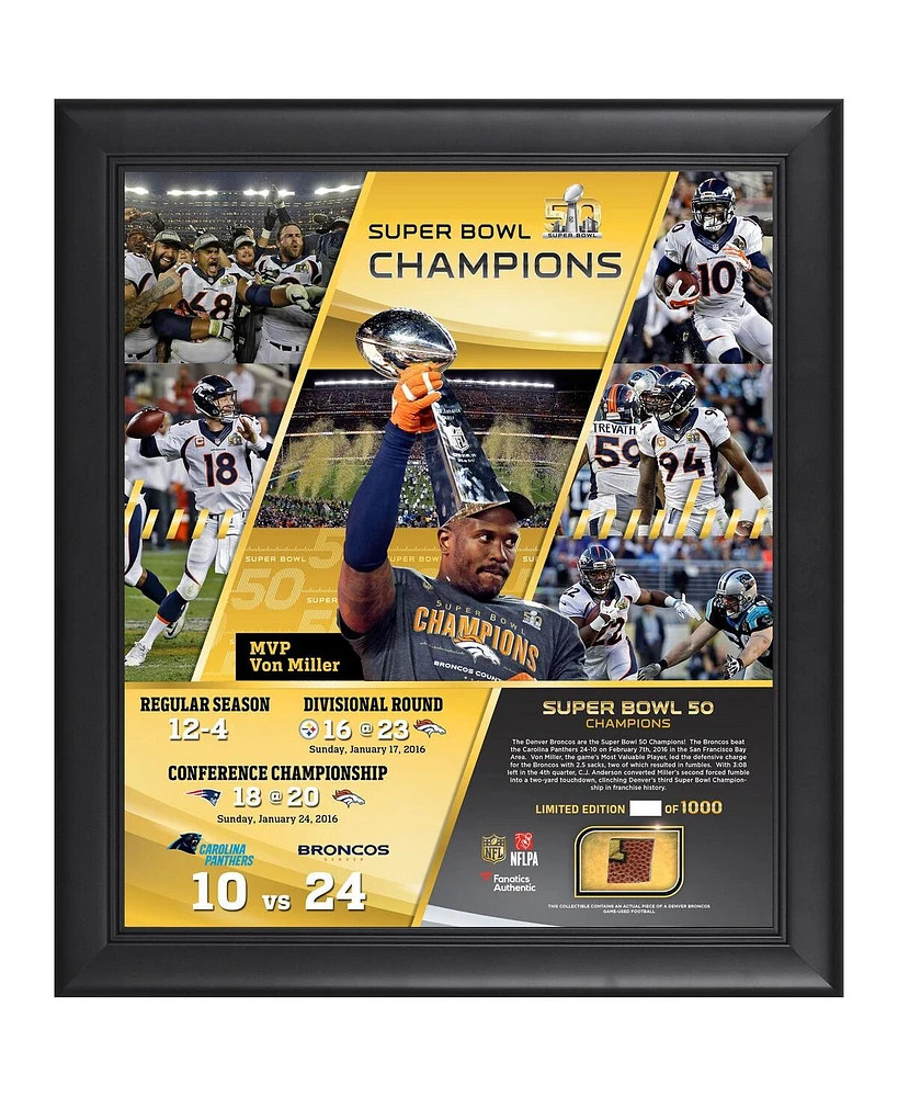 Denver Broncos Framed 15" x 17" Super Bowl 50 Champions Collage with a Piece of Game-Used Football - Limited Edition of 1000