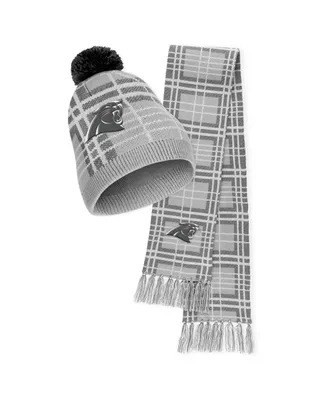 Women's Wear by Erin Andrews Carolina Panthers Plaid Knit Hat with Pom and Scarf Set