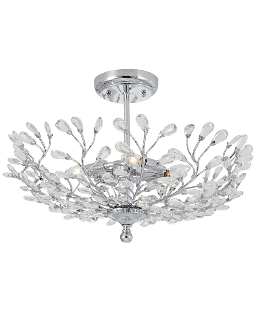 Brielle Modern Ceiling Light Semi Flush Mount 4-Light Fixture 18 1/2" Wide Chrome Vine Bowl Clear Beaded for Bedroom Kitchen Living Family Room Hallwa